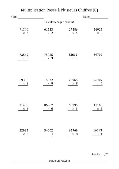 Multiplication d'un Nombre à 5 Chiffres par un Nombre à 1 Chiffre (C)