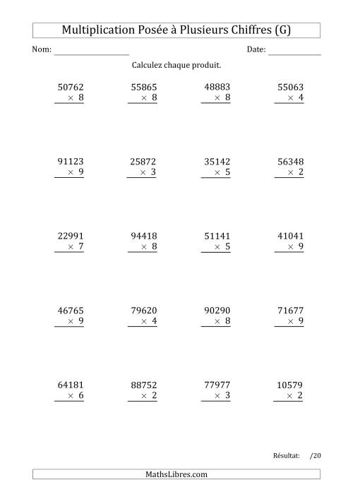Multiplication d'un Nombre à 5 Chiffres par un Nombre à 1 Chiffre (G)