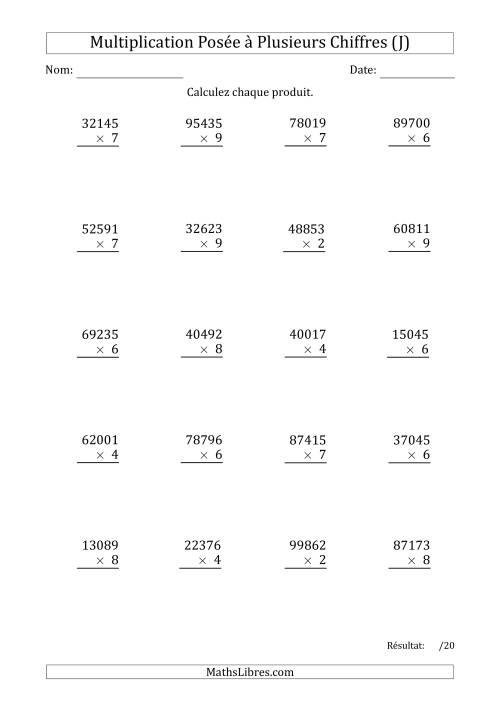 Multiplication d'un Nombre à 5 Chiffres par un Nombre à 1 Chiffre (J)
