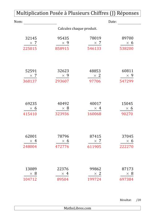 Multiplication d'un Nombre à 5 Chiffres par un Nombre à 1 Chiffre (J) page 2
