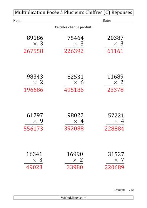 Multiplication d'un Nombre à 5 Chiffres par un Nombre à 1 Chiffre (Gros Caractère) (C) page 2