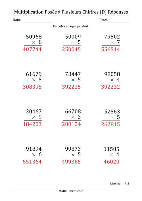 Multiplication d'un Nombre à 5 Chiffres par un Nombre à 1 Chiffre (Gros Caractère) (D) page 2