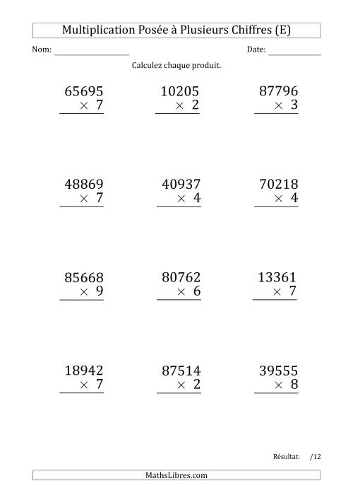 Multiplication d'un Nombre à 5 Chiffres par un Nombre à 1 Chiffre (Gros Caractère) (E)