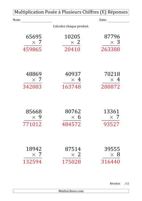 Multiplication d'un Nombre à 5 Chiffres par un Nombre à 1 Chiffre (Gros Caractère) (E) page 2