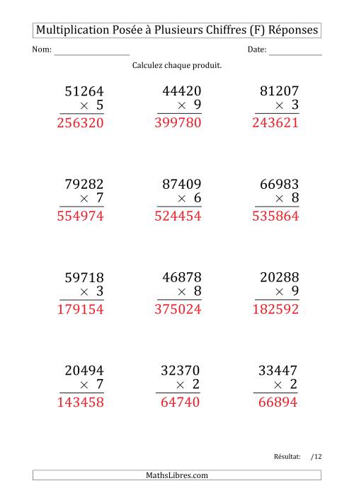 Multiplication d'un Nombre à 5 Chiffres par un Nombre à 1 Chiffre (Gros Caractère) (F) page 2