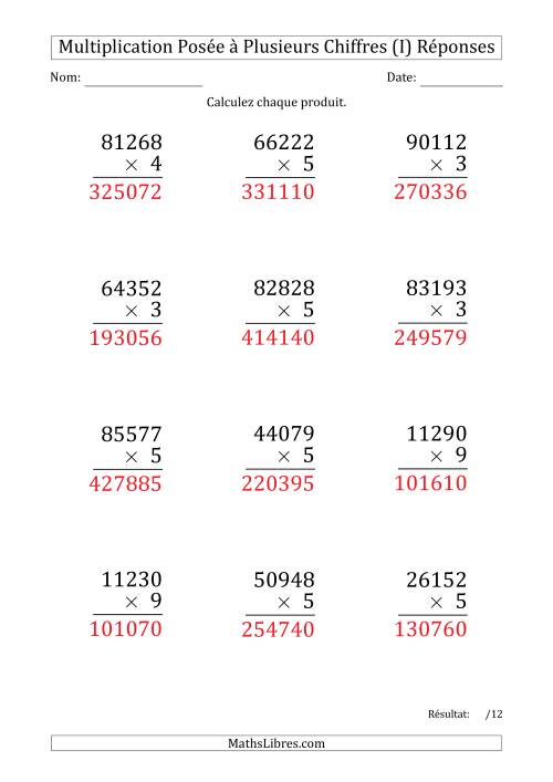 Multiplication d'un Nombre à 5 Chiffres par un Nombre à 1 Chiffre (Gros Caractère) (I) page 2