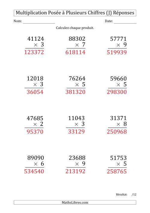 Multiplication d'un Nombre à 5 Chiffres par un Nombre à 1 Chiffre (Gros Caractère) (J) page 2