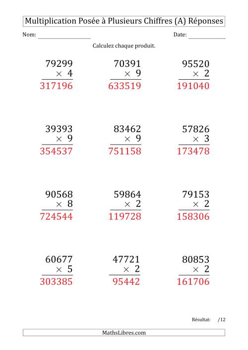 Multiplication d'un Nombre à 5 Chiffres par un Nombre à 1 Chiffre (Gros Caractère) (Tout) page 2