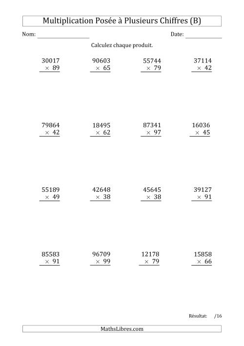 Multiplication d'un Nombre à 5 Chiffres par un Nombre à 2 Chiffres (B)