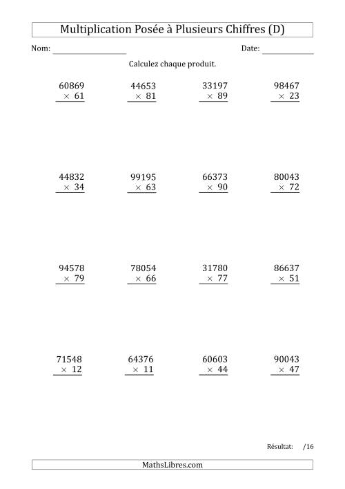 Multiplication d'un Nombre à 5 Chiffres par un Nombre à 2 Chiffres (D)