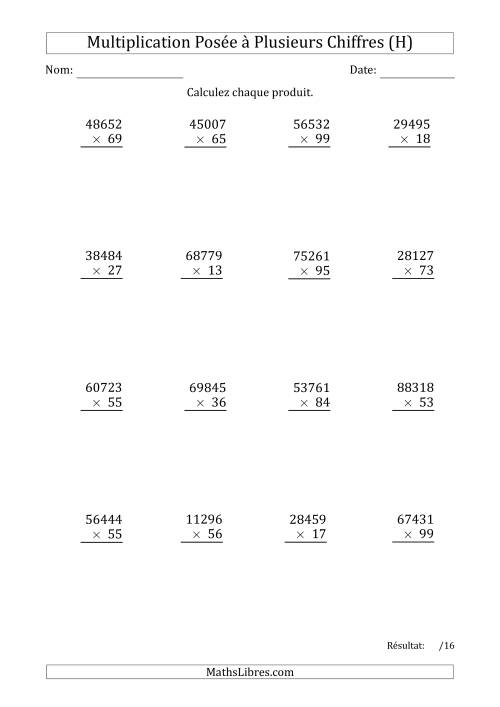 Multiplication d'un Nombre à 5 Chiffres par un Nombre à 2 Chiffres (H)