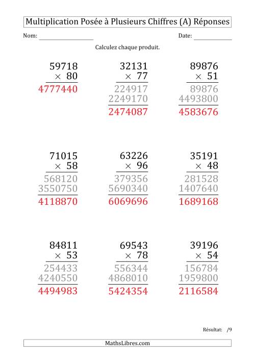 Multiplication d'un Nombre à 5 Chiffres par un Nombre à 2 Chiffres (Gros Caractère) (A) page 2