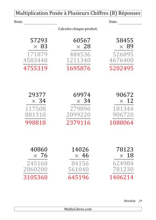 Multiplication d'un Nombre à 5 Chiffres par un Nombre à 2 Chiffres (Gros Caractère) (B) page 2