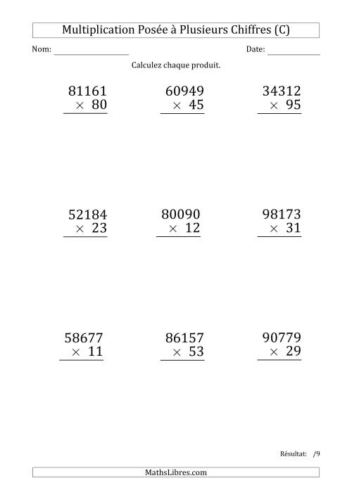 Multiplication d'un Nombre à 5 Chiffres par un Nombre à 2 Chiffres (Gros Caractère) (C)
