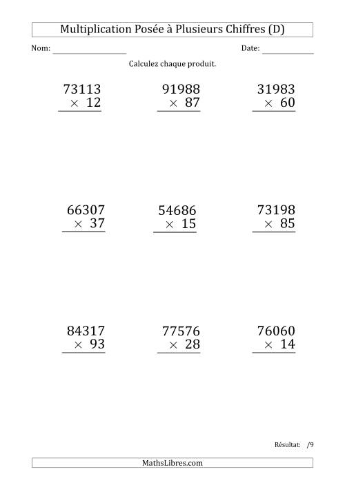 Multiplication d'un Nombre à 5 Chiffres par un Nombre à 2 Chiffres (Gros Caractère) (D)