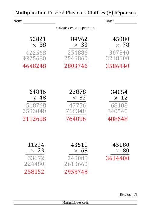 Multiplication d'un Nombre à 5 Chiffres par un Nombre à 2 Chiffres (Gros Caractère) (F) page 2