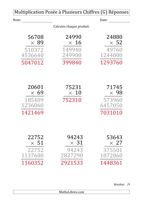 Multiplication d'un Nombre à 5 Chiffres par un Nombre à 2 Chiffres (Gros Caractère) (G) page 2