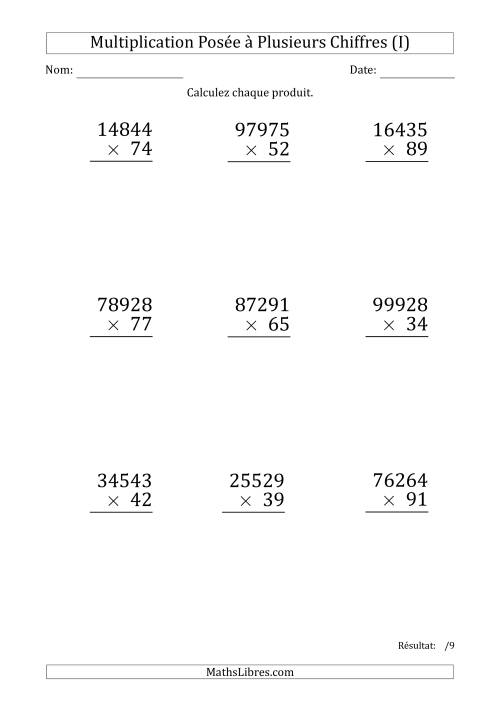 Multiplication d'un Nombre à 5 Chiffres par un Nombre à 2 Chiffres (Gros Caractère) (I)