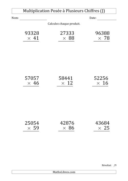 Multiplication d'un Nombre à 5 Chiffres par un Nombre à 2 Chiffres (Gros Caractère) (J)