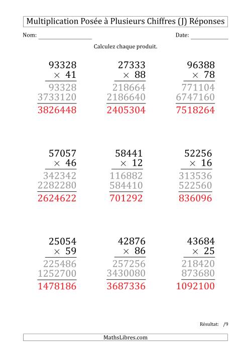 Multiplication d'un Nombre à 5 Chiffres par un Nombre à 2 Chiffres (Gros Caractère) (J) page 2
