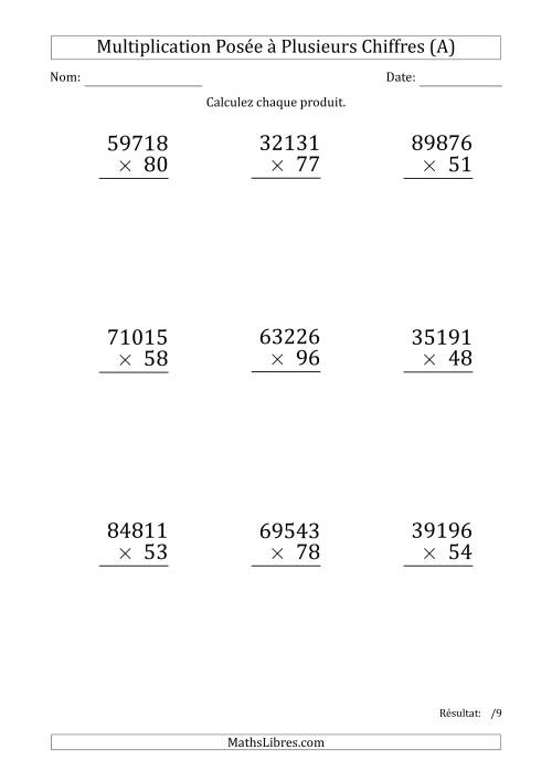 Multiplication d'un Nombre à 5 Chiffres par un Nombre à 2 Chiffres (Gros Caractère) (Tout)