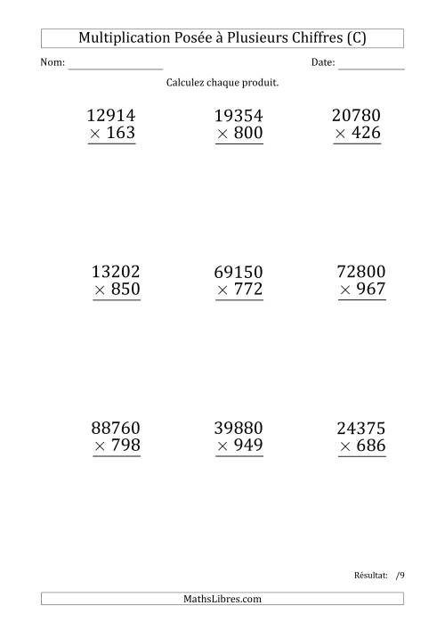 Multiplication d'un Nombre à 5 Chiffres par un Nombre à 3 Chiffres (Gros Caractère) (C)