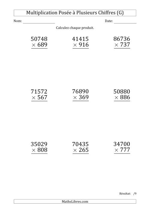 Multiplication d'un Nombre à 5 Chiffres par un Nombre à 3 Chiffres (Gros Caractère) (G)