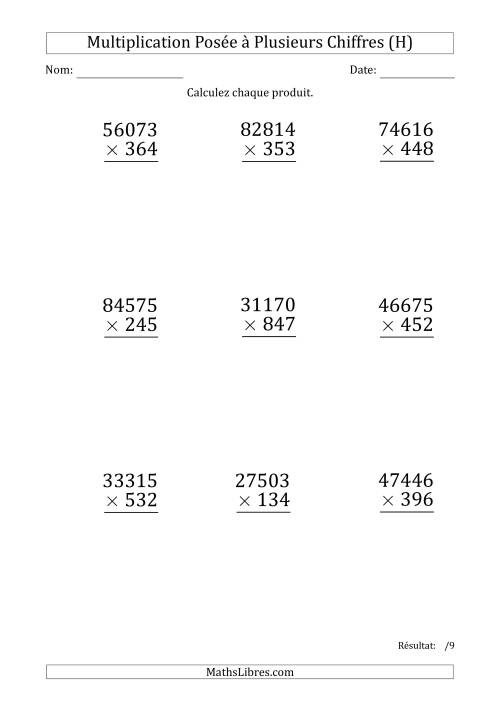 Multiplication d'un Nombre à 5 Chiffres par un Nombre à 3 Chiffres (Gros Caractère) (H)