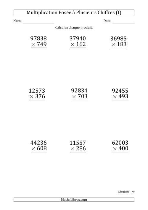 Multiplication d'un Nombre à 5 Chiffres par un Nombre à 3 Chiffres (Gros Caractère) (I)