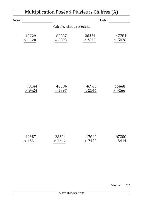 Multiplication d'un Nombre à 5 Chiffres par un Nombre à 4 Chiffres (A)
