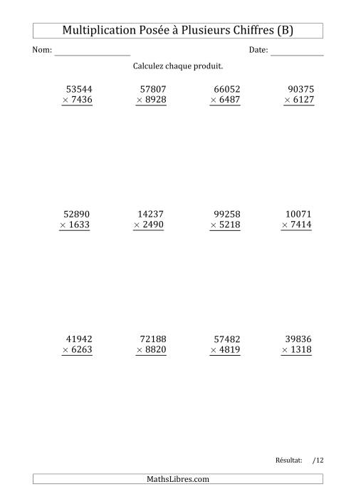 Multiplication d'un Nombre à 5 Chiffres par un Nombre à 4 Chiffres (B)