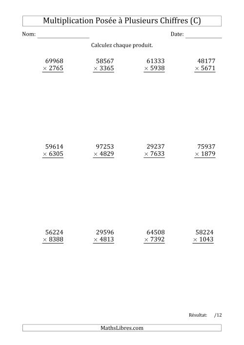 Multiplication d'un Nombre à 5 Chiffres par un Nombre à 4 Chiffres (C)