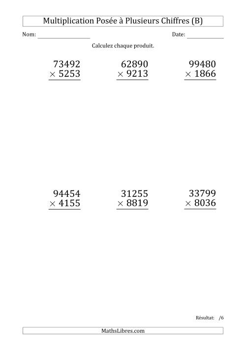 Multiplication d'un Nombre à 5 Chiffres par un Nombre à 4 Chiffres (Gros Caractère) (B)