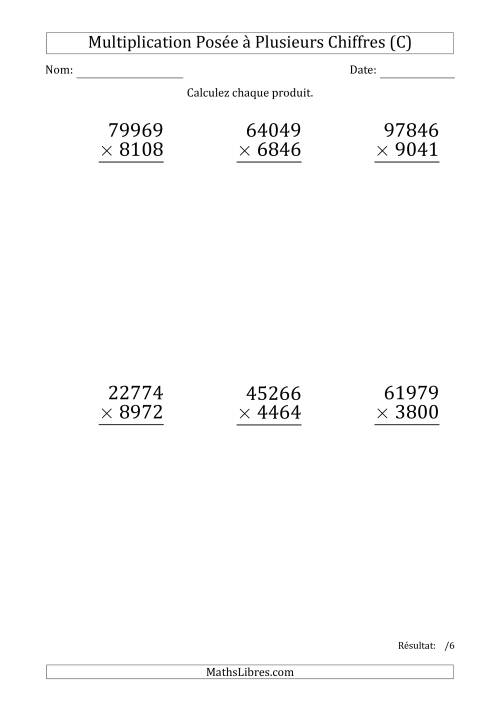 Multiplication d'un Nombre à 5 Chiffres par un Nombre à 4 Chiffres (Gros Caractère) (C)