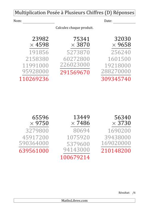 Multiplication d'un Nombre à 5 Chiffres par un Nombre à 4 Chiffres (Gros Caractère) (D) page 2
