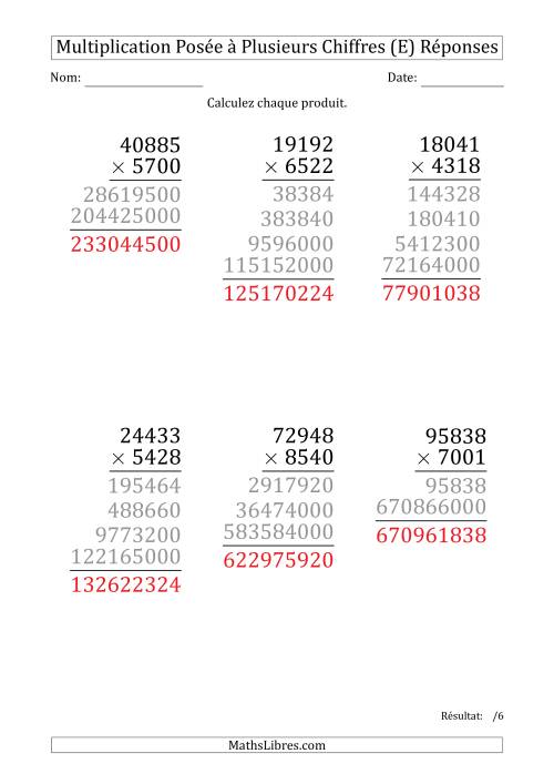 Multiplication d'un Nombre à 5 Chiffres par un Nombre à 4 Chiffres (Gros Caractère) (E) page 2