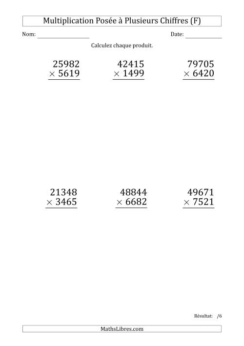 Multiplication d'un Nombre à 5 Chiffres par un Nombre à 4 Chiffres (Gros Caractère) (F)
