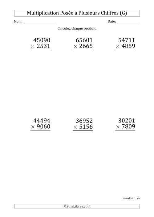 Multiplication d'un Nombre à 5 Chiffres par un Nombre à 4 Chiffres (Gros Caractère) (G)