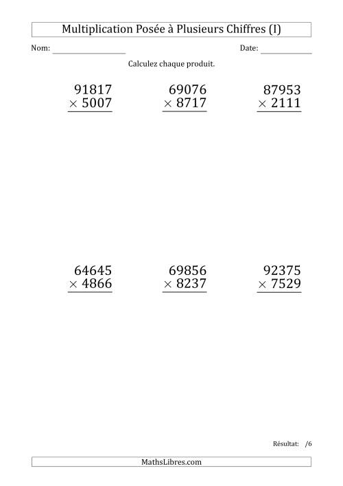 Multiplication d'un Nombre à 5 Chiffres par un Nombre à 4 Chiffres (Gros Caractère) (I)