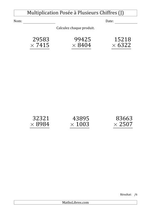 Multiplication d'un Nombre à 5 Chiffres par un Nombre à 4 Chiffres (Gros Caractère) (J)