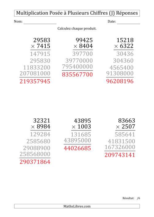 Multiplication d'un Nombre à 5 Chiffres par un Nombre à 4 Chiffres (Gros Caractère) (J) page 2