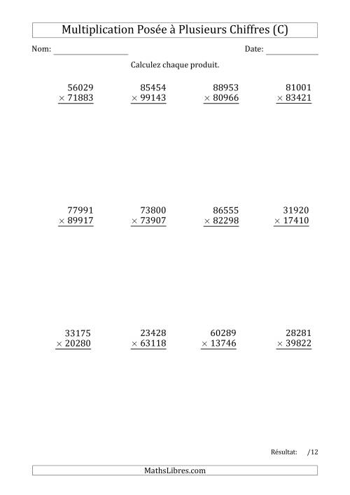 Multiplication d'un Nombre à 5 Chiffres par un Nombre à 5 Chiffres (C)