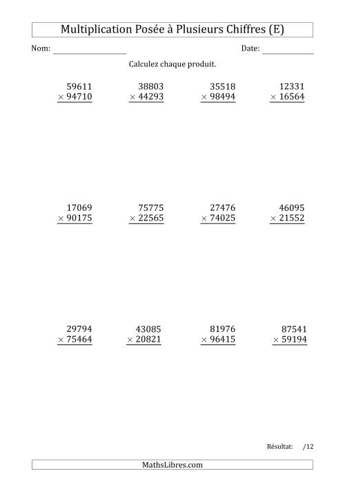 Multiplication d'un Nombre à 5 Chiffres par un Nombre à 5 Chiffres (E)