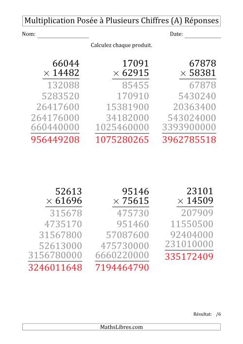 Multiplication d'un Nombre à 5 Chiffres par un Nombre à 5 Chiffres (Gros Caractère) (A) page 2