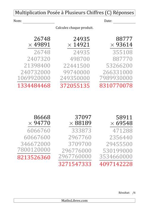 Multiplication d'un Nombre à 5 Chiffres par un Nombre à 5 Chiffres (Gros Caractère) (C) page 2
