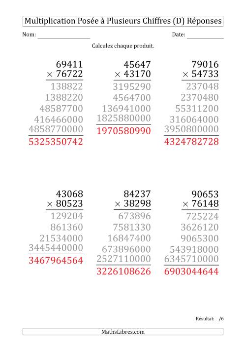 Multiplication d'un Nombre à 5 Chiffres par un Nombre à 5 Chiffres (Gros Caractère) (D) page 2