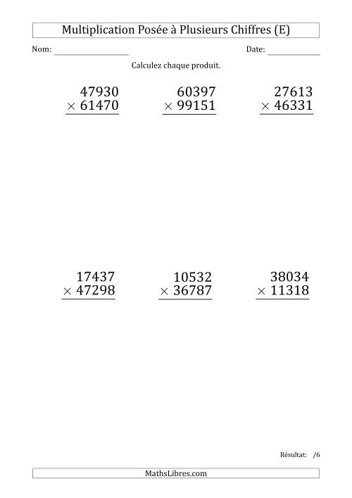 Multiplication d'un Nombre à 5 Chiffres par un Nombre à 5 Chiffres (Gros Caractère) (E)