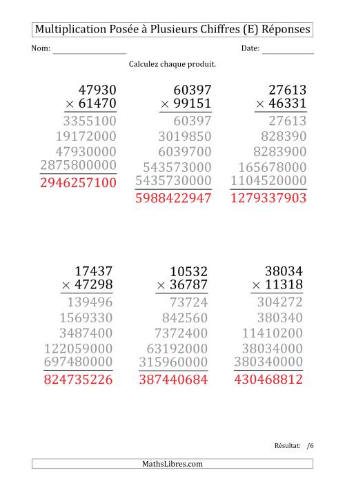 Multiplication d'un Nombre à 5 Chiffres par un Nombre à 5 Chiffres (Gros Caractère) (E) page 2