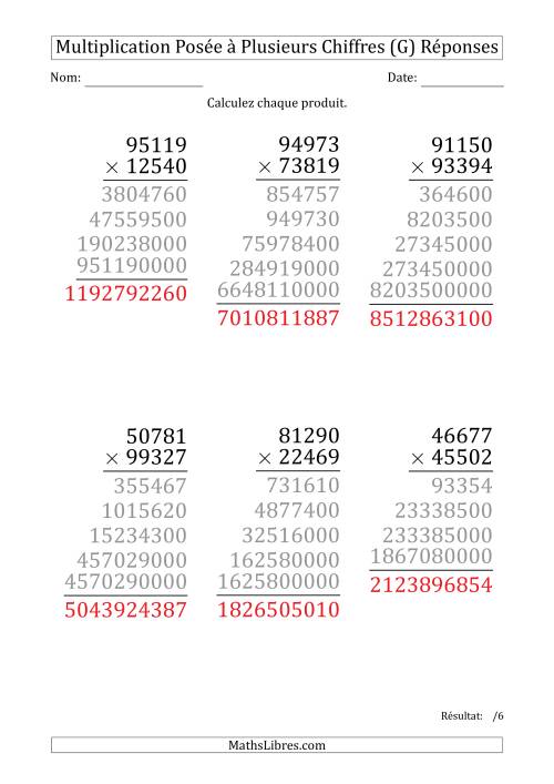 Multiplication d'un Nombre à 5 Chiffres par un Nombre à 5 Chiffres (Gros Caractère) (G) page 2