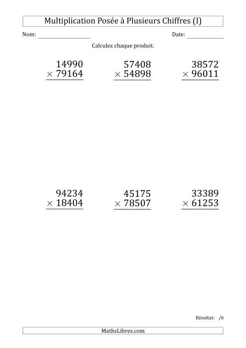 Multiplication d'un Nombre à 5 Chiffres par un Nombre à 5 Chiffres (Gros Caractère) (I)